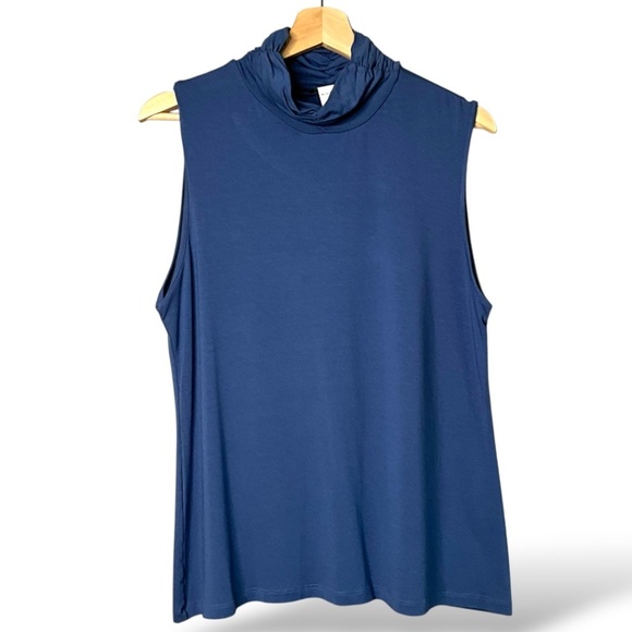 DOLCEZZA Jersey Knit Sleeveless T-Neck Tank Top in Dusty Blue US Sz L - Picture 1 of 7